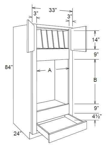 OVD3384-TD - Oven Drawer Cabinet 84"h W/Tray Dividers