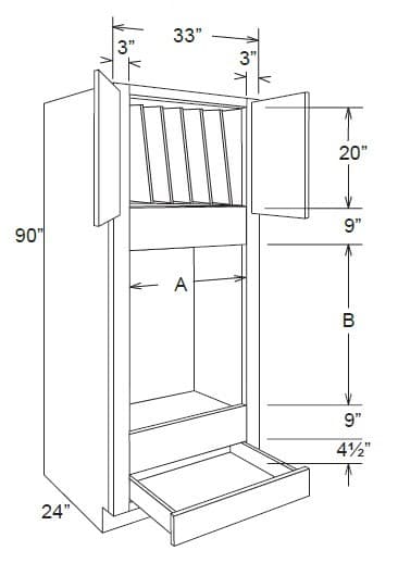 OVD3390-TD - Oven Drawer Cabinet 90"h W/Tray Dividers