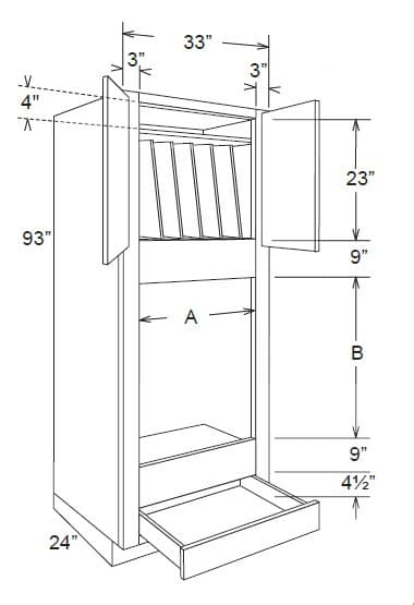 OVD3393-TD - Oven Drawer Cabinet 93"h W/Tray Dividers