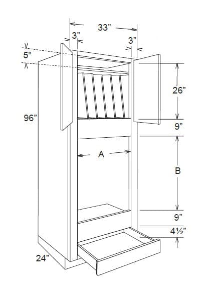 OVD3396-TD - Oven Drawer Cabinet 96"h W/Tray Dividers
